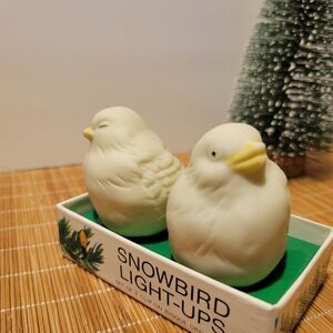 Dept 56 Snowbird White Light-Ups Set of 2 Clip On Bisque Ornaments Vintage